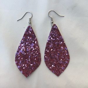 Pink glitter dangle earrings